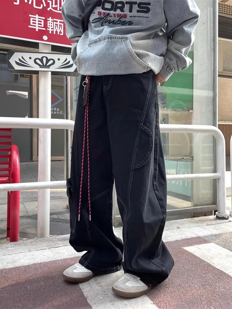 2025 Cyber Y2K Fashion Red Patchwork Baggy Cargo Jeans Pants For Men Designer Clothes Wide Leg Women Denim Trousers Ropa Hombre