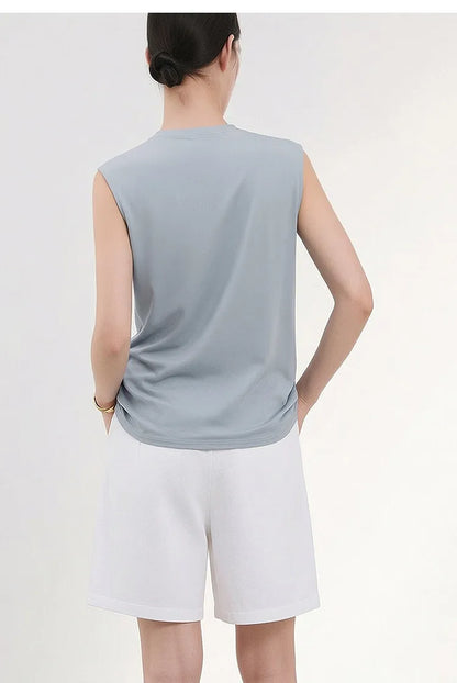 Women's Camisole 2026 Summer New Round Neck Stretch Jacquard Patchwork Tank Top Casual Sleeveless Vest For Women 12652011