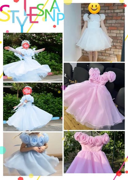 White Flowers Fairy Flower Girl Dress for Wedding Knee Length Organza Communion Dress Girls Birthday Party Ball Gowns
