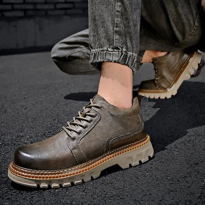 Genuine Leather Men Boots Cow Leather Upper Durable Sole Lace up Autumn Winter Boots Fur Daily Leisure Outdoor Shoes For Man New
