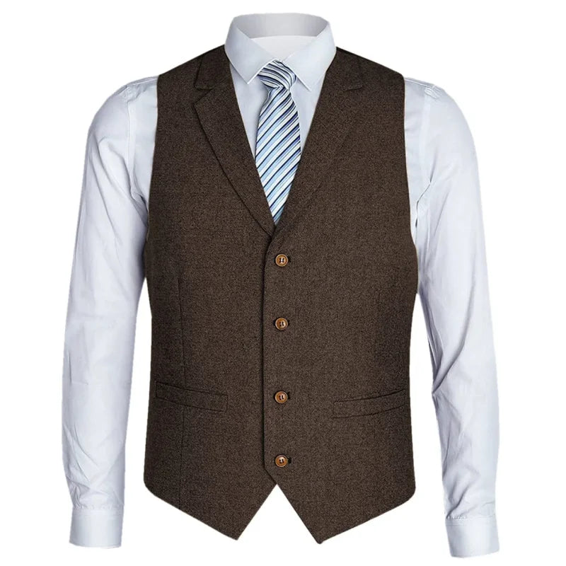 Men Vest Black Herringbone Single Button With Lapel Waistcoat For Birthday Wedding Business Banquet Work Men Suit Vest