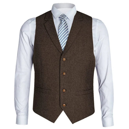 Men Vest Black Herringbone Single Button With Lapel Waistcoat For Birthday Wedding Business Banquet Work Men Suit Vest
