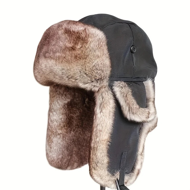 Winter Warm Bomber Hat for Men Women Snow Cap Faux Fur Russian Ushanka Trapper Hats with Earflaps for Outdoor Hunting Skiing