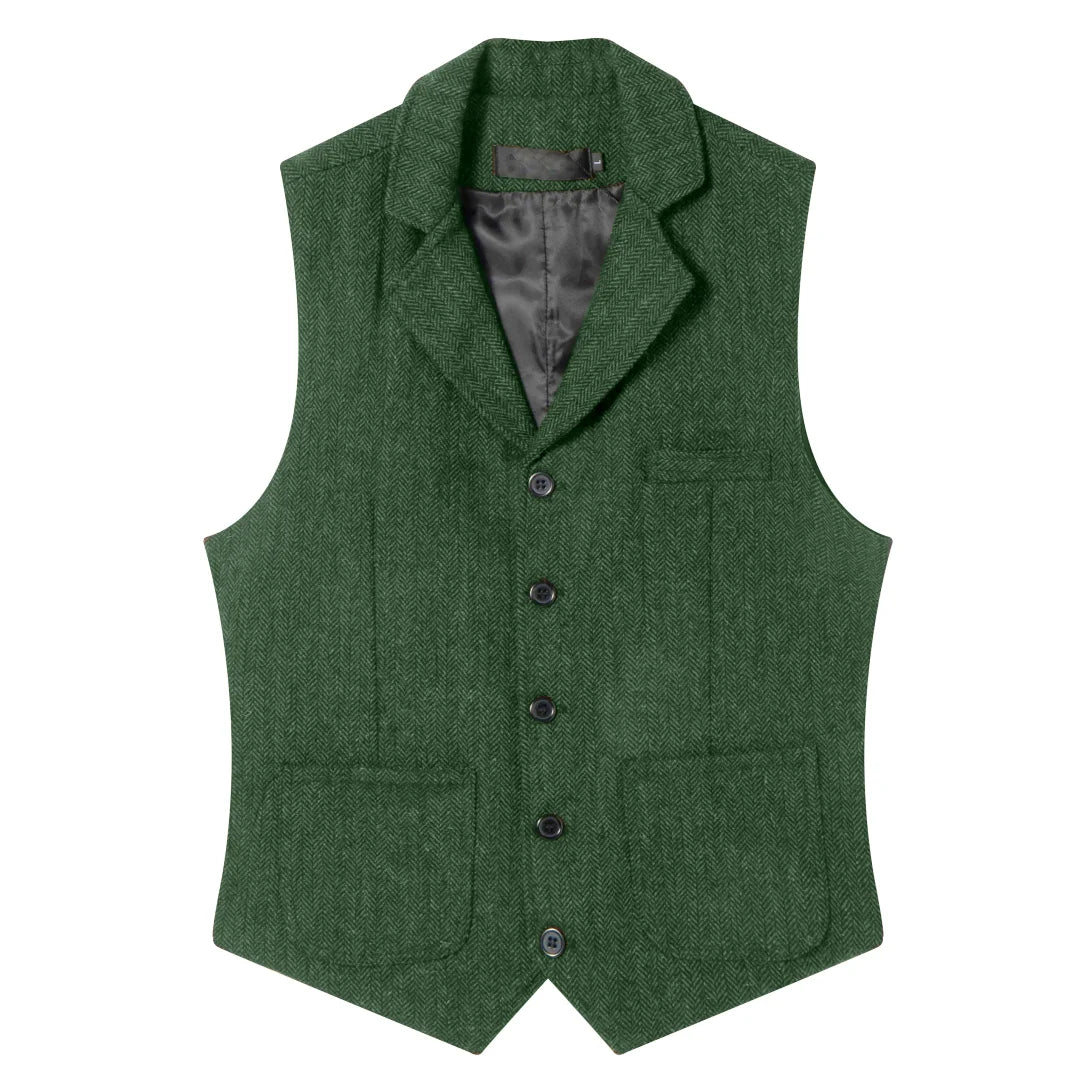 Men Vest Coffee Herringbone Single Button Lapel Waistcoat For Wedding Banquet Office Business Work Daily Casual Men Suit Vest