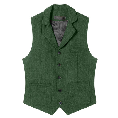 Men Vest Coffee Herringbone Single Button Lapel Waistcoat For Wedding Banquet Office Business Work Daily Casual Men Suit Vest