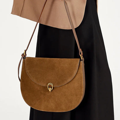 Autumn Winter women's Natural suede leather Crossbody Shell Bag Fashionable Shoulder Handbag Lady Luxury Designer saddle Bag