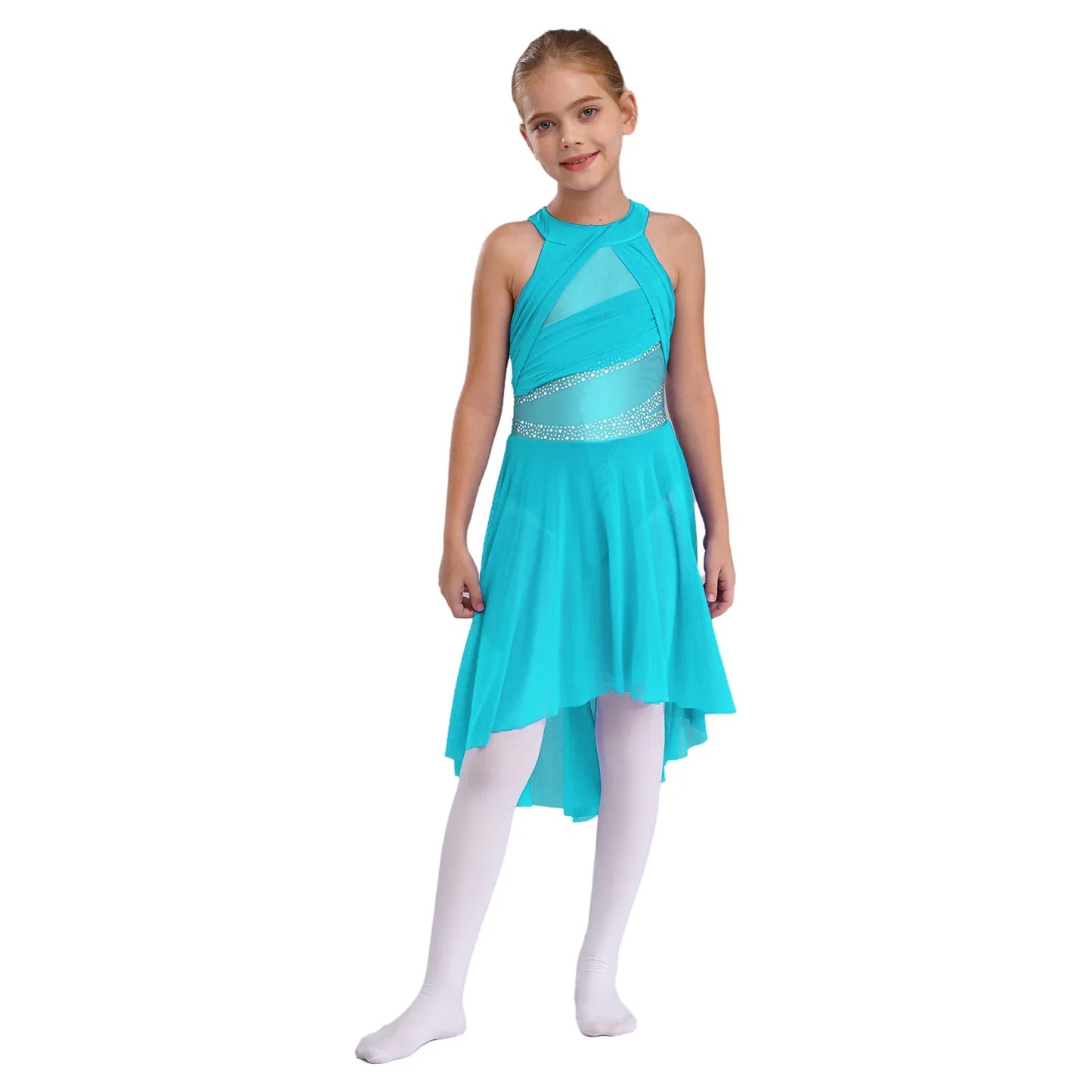 Toddler Girls Rhythmic Gymnastics Ballet Lyrical Contemporary Dance Costume Rhinestone Leotard Skating Jersey Tango Dresses