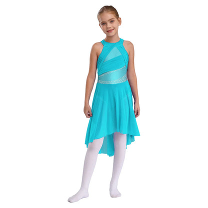Toddler Girls Rhythmic Gymnastics Ballet Lyrical Contemporary Dance Costume Rhinestone Leotard Skating Jersey Tango Dresses