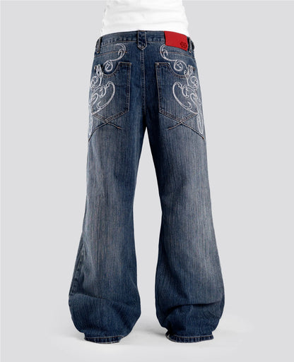 Y2k Blue Opening Bootcut Jeans Vintage Washed Embroidery Men Women Pants Harajuku High Street Streetwear Unisex Casual Jeans