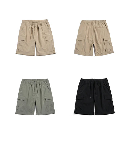 2024 Summer New  Oversize Lightweight 190g  Quick Dry Fabric Cargo Drawstring Shorts Men Cool Fishing Hiking Shorts