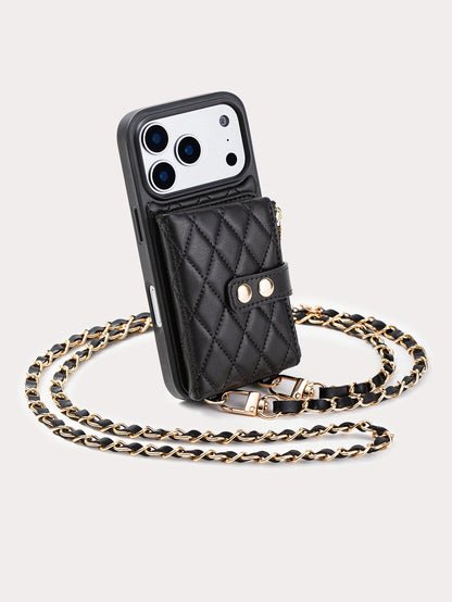 Lingge Double Button Fragrant Wind Phone Case, Change Card Bag, Quilted Leather Cover, Suitable for Apple 17/16/15/14/13/12/11