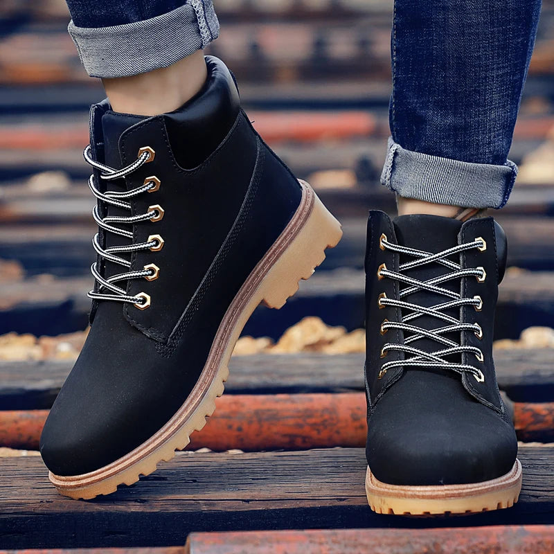 Designer Leather Mens Spring Fall Ankle Boots Trekking Yellow Coffee Designer Tactical Boots Outdoor for Men Work Shoes Sneakers