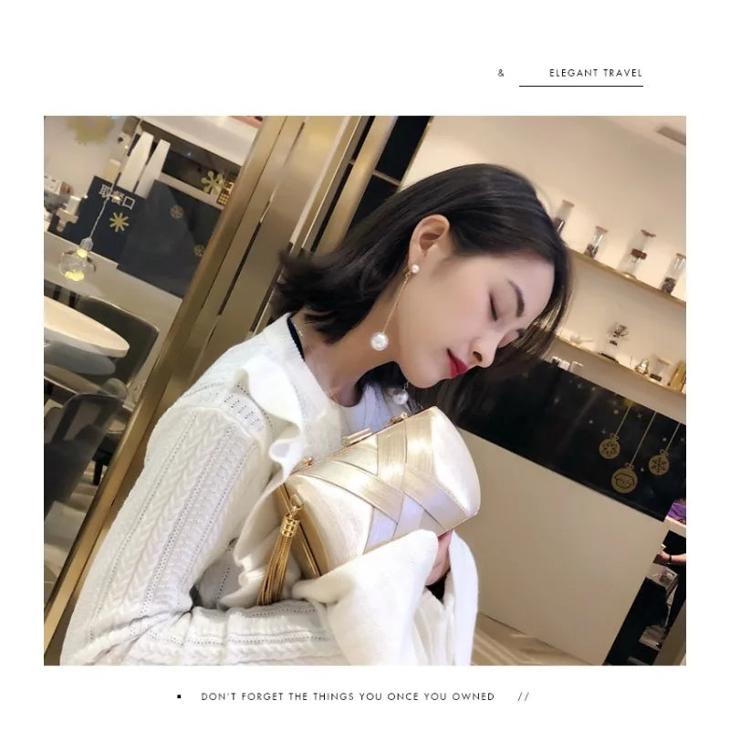 Silky Satin Tassel Banquet Bag, Women Elegant Chain Evening Clutch, Cheongsam Fashion Handbag
