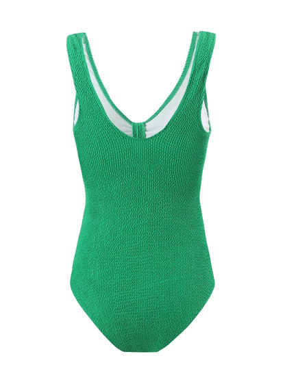 Slim V Neck Swimsuit Women 2025 New One Piece Vacation Swimwear Solid Bodysuit Female Bathers Swimming Monokini Summer Beachwear