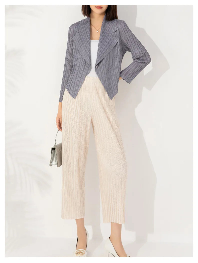 Miyake Pleated Coat Women's Early Autumn New Style 2023 Fashionable Versatile Suit Collar One Button Temperament Short Suit Top