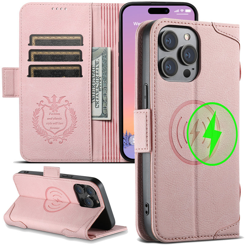 Magsafe Business Leather Wallet Phone Case For iPhone 12 13 14 15 Pro Max Plus 16 17 Pro Max With Flip Card Holder Cover