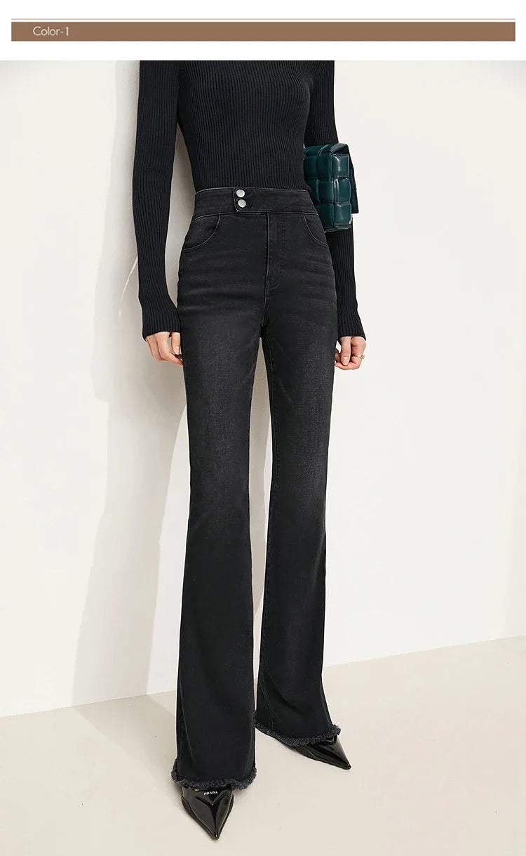 Jeans For Woman 2025 Winter New Slim-fit Warm Versatile Flared Pants Simple Commuter Casual Casual Woman Trousers 12344022