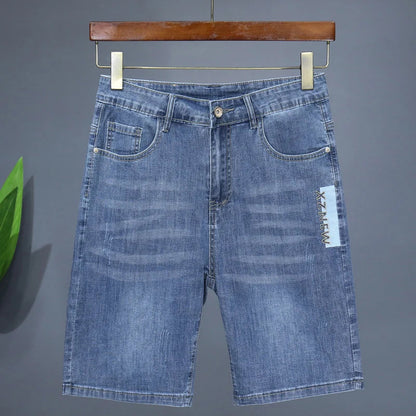 Summer Thin Men's Embroidered Denim Shorts Fashion Stretch Slim Breathable Straight Jeans Personality Bermuda Short Pants Male