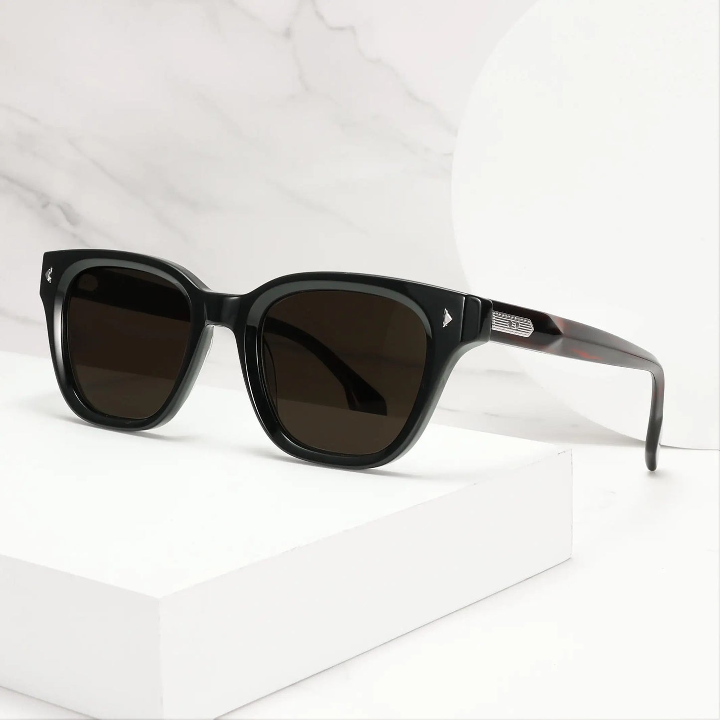 Retro Sunglasses Black Acetate Dark Red Temples UV400 Non-Polarized Rectangle Unisex Eyewear