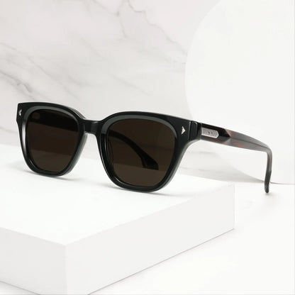 Retro Sunglasses Black Acetate Dark Red Temples UV400 Non-Polarized Rectangle Unisex Eyewear