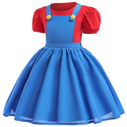 Super Bros Stage performance movie cosplay girls puff Sleeve Top+Dress Girl Halloween Birthday Party Cosplay