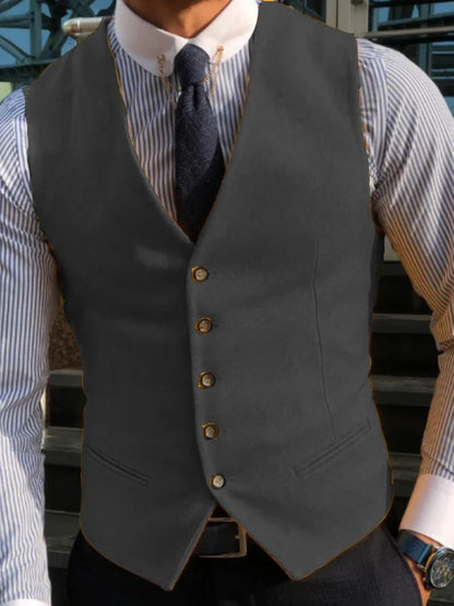 Men Vest Yellow Solid V Neck Single Button Waistcoat For Wedding Party Banquet Business Casual Daily Office Work Men Suit Vest