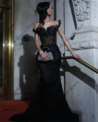 Black Prom Dresses 2025 Luxury South African Matric Dance Crystal Party Dress Long Mermaid Evening Gowns Customized