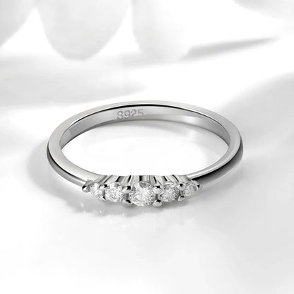 0.13CTTW 2.5mm Certified Moissanite Rings for Women 5 Stones Sparkling Sterling Silver 925 Wedding Band Mach Diamond GRA