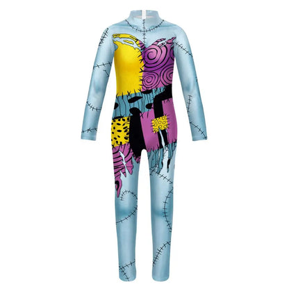 Halloween Nightmare Sally Costume Patchwork Pattern Bodysuit Fancy Disguise Suit Carnival Party Girls Zentai Catsuit