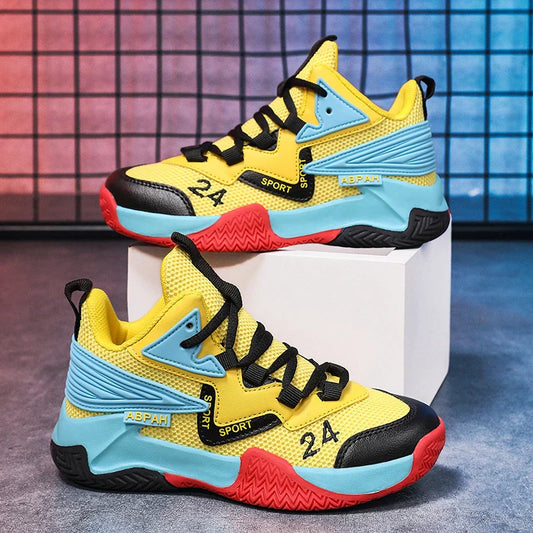 Children Basketball Shoes for Boys Girls Kids Teenagers Breathable Non-slip Lace Up Indoor Outdoor Training Sneakers Tennis Shoe