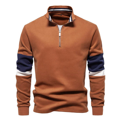 Mens Mock Neck Quarter Zip Sweatshirts Patchwork  Fashion Pullover Cotton-blend Sweatshirt for Men