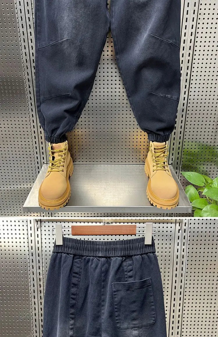 Drawstring Menswear Clothing Handsome Spring New Men's Jeans Korean Elastic Waist Buttons Decorative Fashion Harlan Pants Men