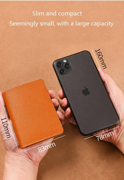 Portefeuille mini en cuir souple 2025 – Porte-cartes pliable fin avec bouton-pression pour femmes et hommes