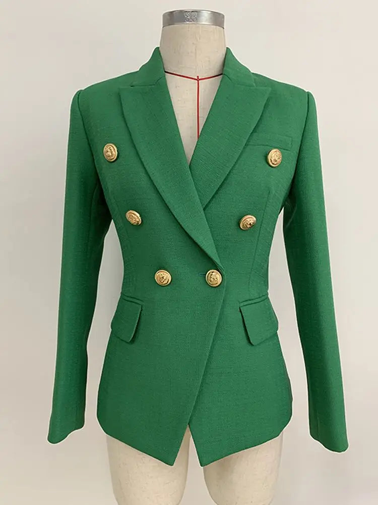 HIGH STREET 2026 Classic Baroque Designer Jacket Women's Metal Lion Buttons Double Breasted Textured Blazer Mint Green