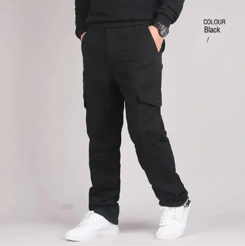 Men's Winter Thicken Fleece Cargo Pants Double Layer Straight Pants Men Casual Cotton Tactical Baggy Pant Warm Trousers S-5XL