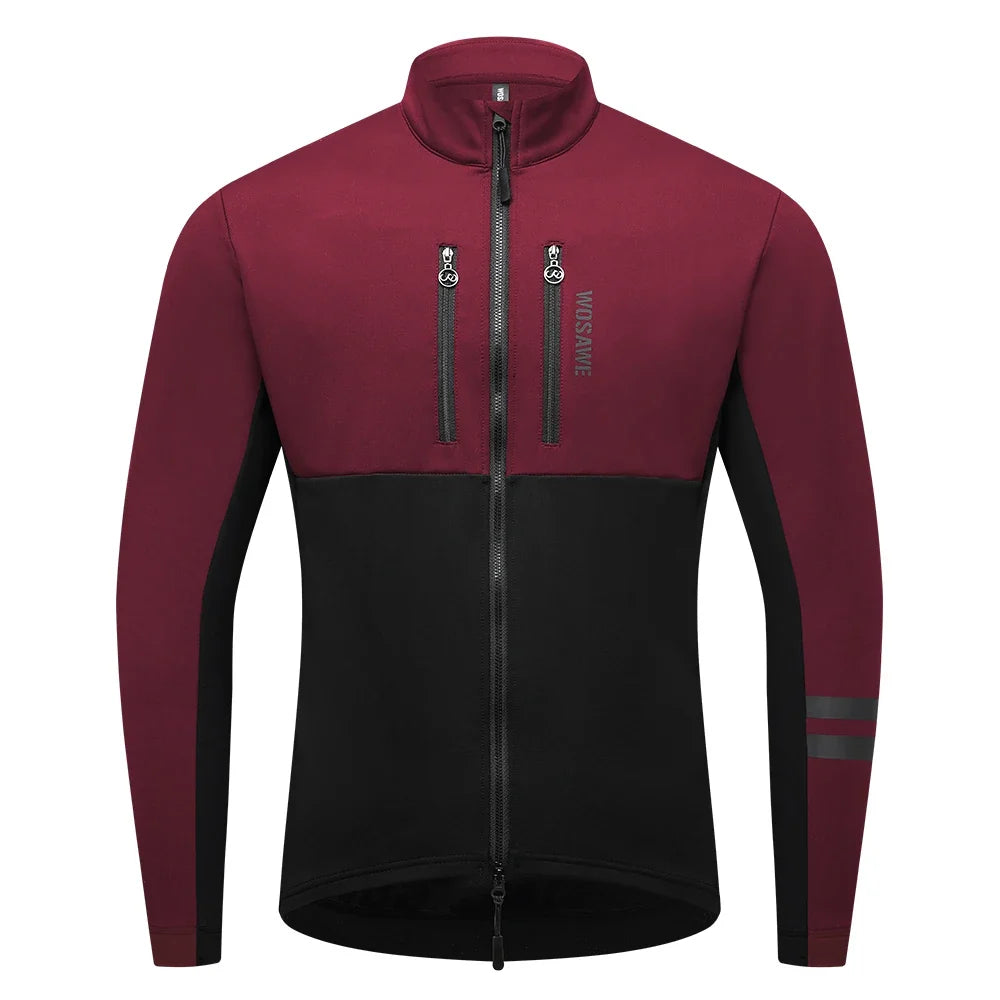 Men Cycling Jacket Autumn Winter Coats Thermal Fleece Windproof Bicycle Clothing Motorcycle Jackets with 2 way YKK Zipper