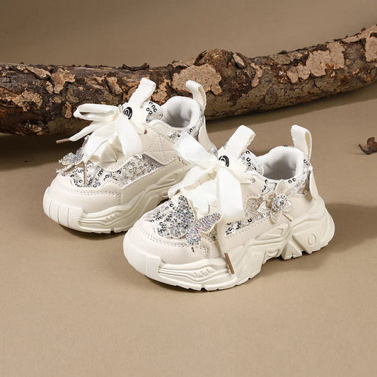 Children Shoes 2025 New Spring Toddler Girls Sport Shoes Bling Bling Soft Sole Breathable Outdoor Tennis Fashion Kids Sneakers