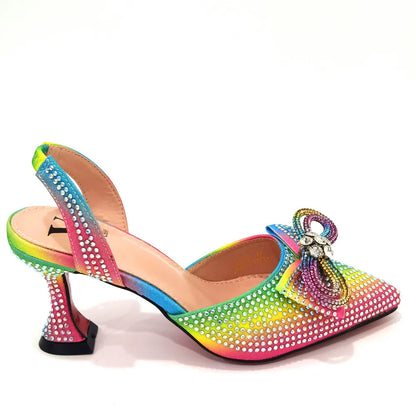 The Latest INS Style Rhinestone Bow Side Empty Party High Heels Pointed Toe Stiletto Heels Silver Women's Shoes And Bags