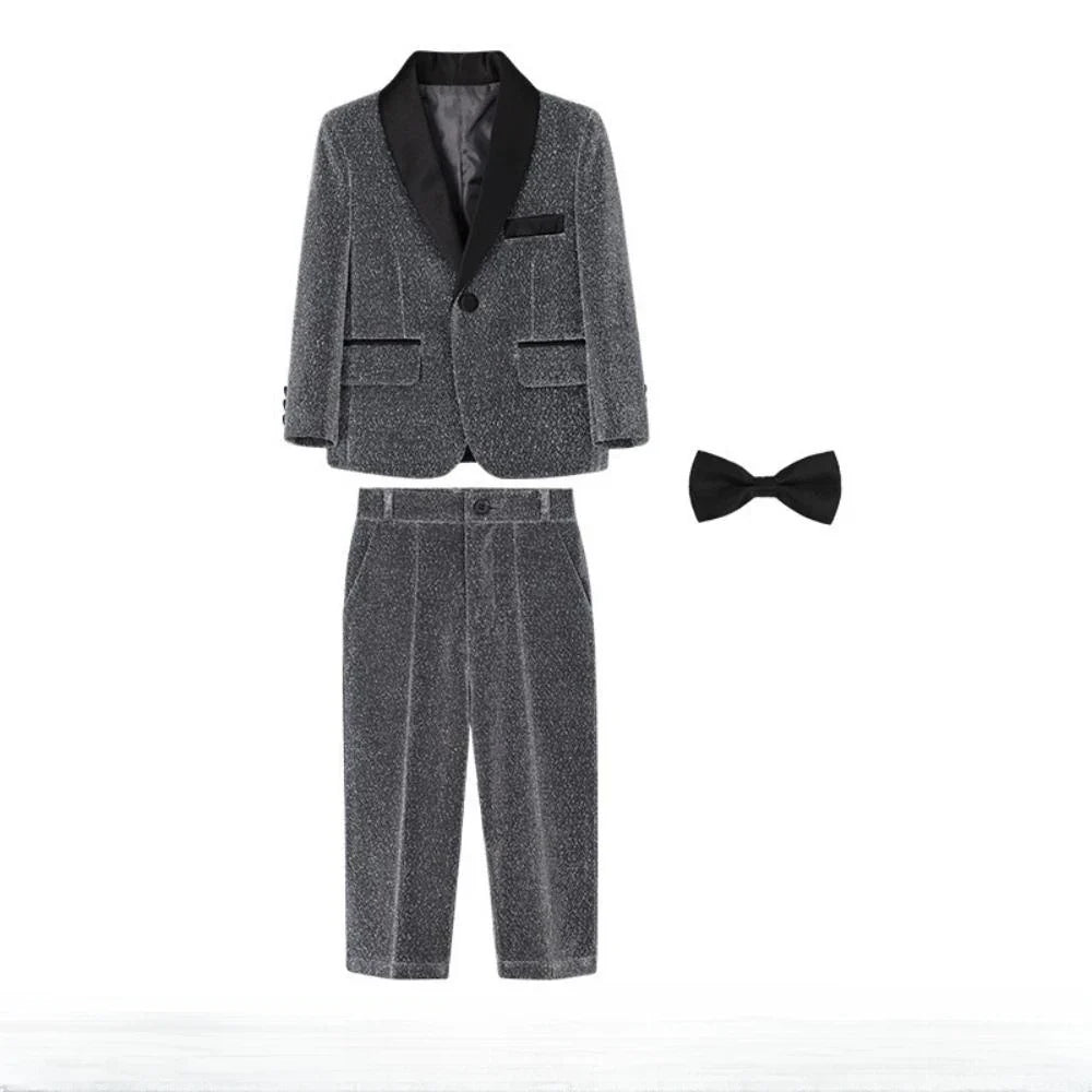 Glitter Boys Shawl Lapel Suits 3 Pieces Stage Performance Outfit,Handsome Smart Kids Suit Set For Birthday Party 90-170cm