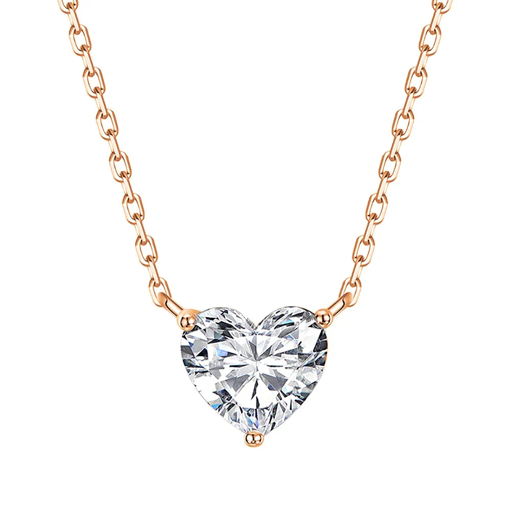 Certified 1-3Carat Heart Cut Moissanite Pendant Necklaces for Woman S925 Silver Plated 18k Gold Solitaire Lab Diamond Neckchain