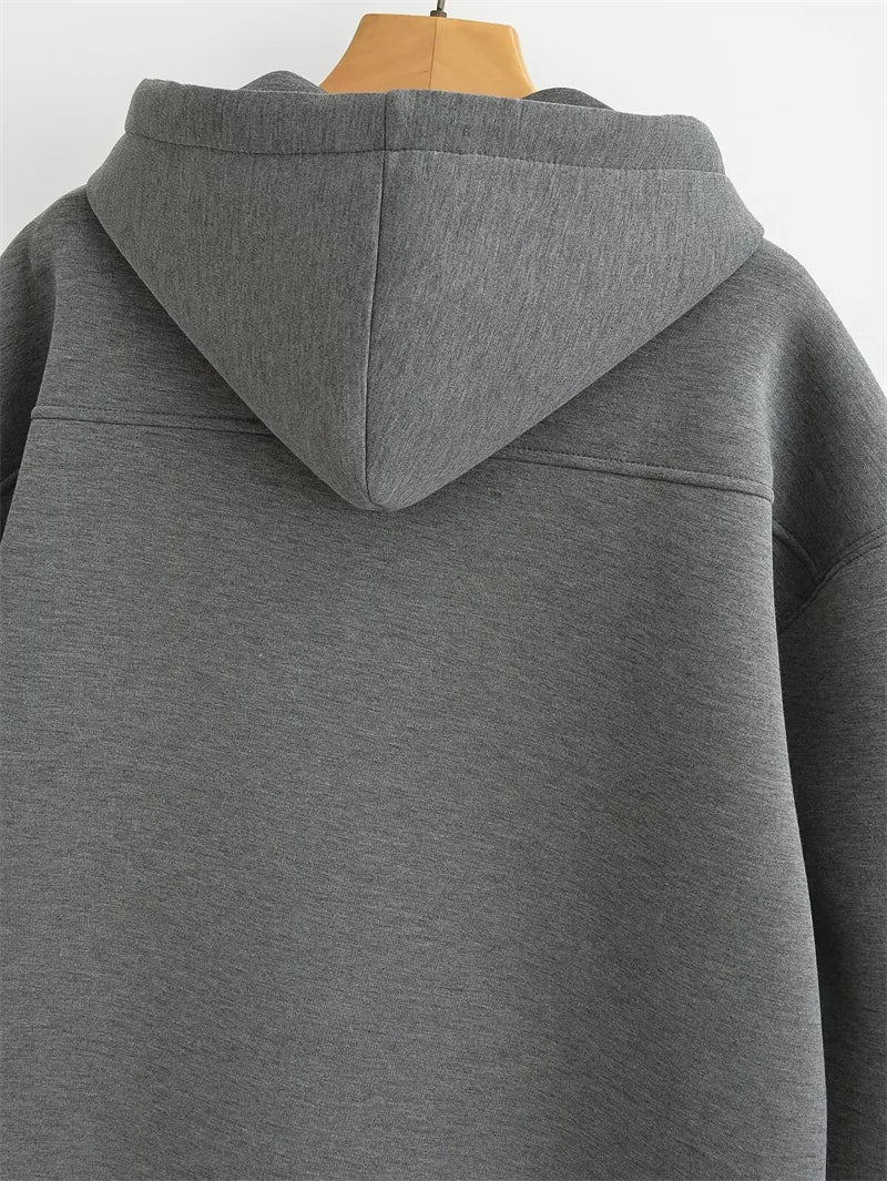 Winter New Women's Zipper Hoodie High Street Unisex style Double Pockets Oversize Loose Sweatshirts Outerwear Top