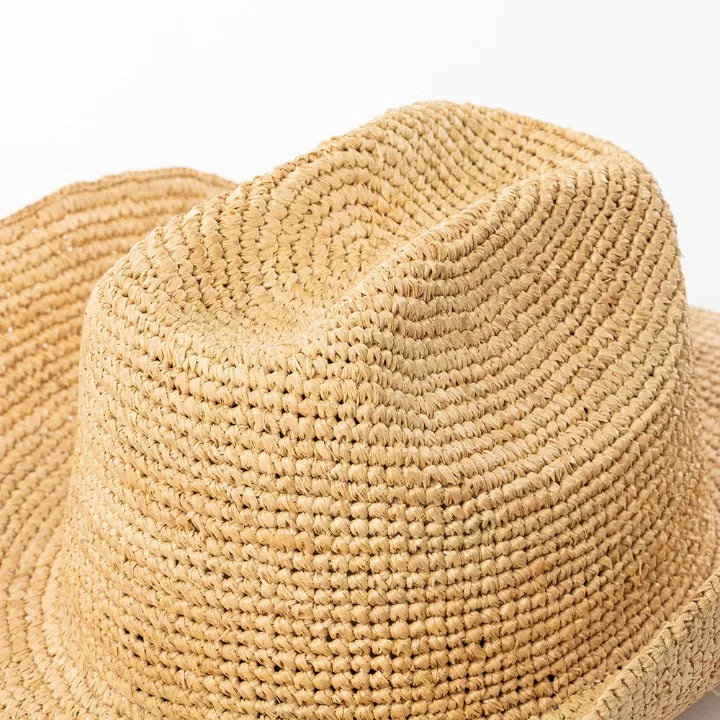 Hand-crocheted Natural Raffia Straw Cowboy Hat for Women Men Summer Wide Brim Sun Hat Outdoor Breathable Beach Caps