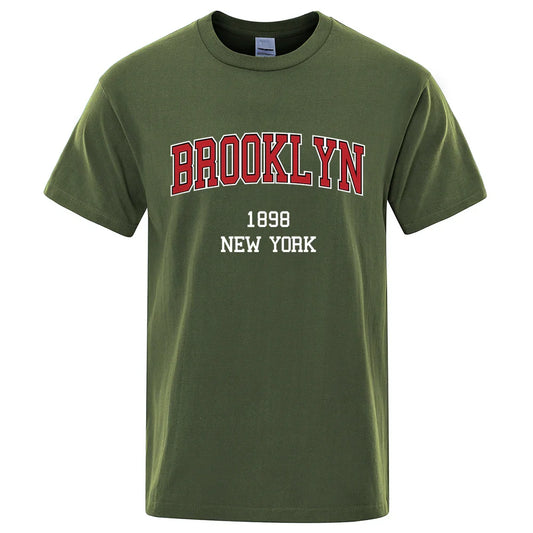 Brooklyn 1898 New York City Letter Prints T Shirt Men Women Clothes T-Shirts Loose Summer Tshirt Cotton Breathable Short Sleeve