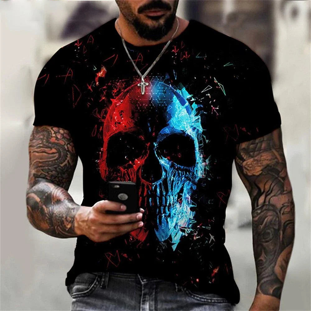 Summer Fashion Retro Skull 3D Printed T-shirt Hip Hop Personality Super Cool Horror Casual T-shirt