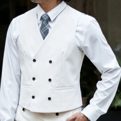 Men Vest Double Breasted V Neck Solid Waistcoat For Wedding Grrom Banquet Business Party Work Office Casual Daily Men Suit Vest