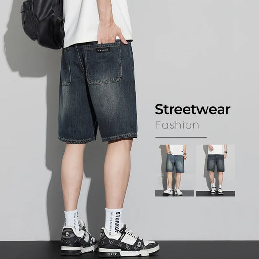 Men's Vintage Denim Shorts Summer Thin Fashion Straight Loose Short Pants Comfortable Personality Wide-leg Casual Jeans