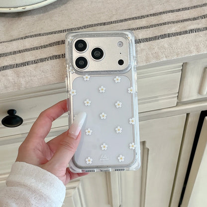 Vibrant All-over Little Flower Clear With Rhinestone Pendant Lanyard Rectangle Phone Cover Case for iPhone 17 16 15 Pro Max