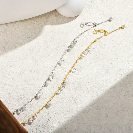 Bracelets de Moissanite ronds percés pour femmes en argent S925, chaîne ajustable perlée, bijoux empilables quotidiens, cadeaux de fête