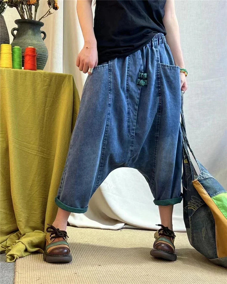 2025 Summer Ladies Chinese Loose Cross Pants Womens Luxury Casual Harajuku Jeans Ladies Classic Vintage Denim Trousers