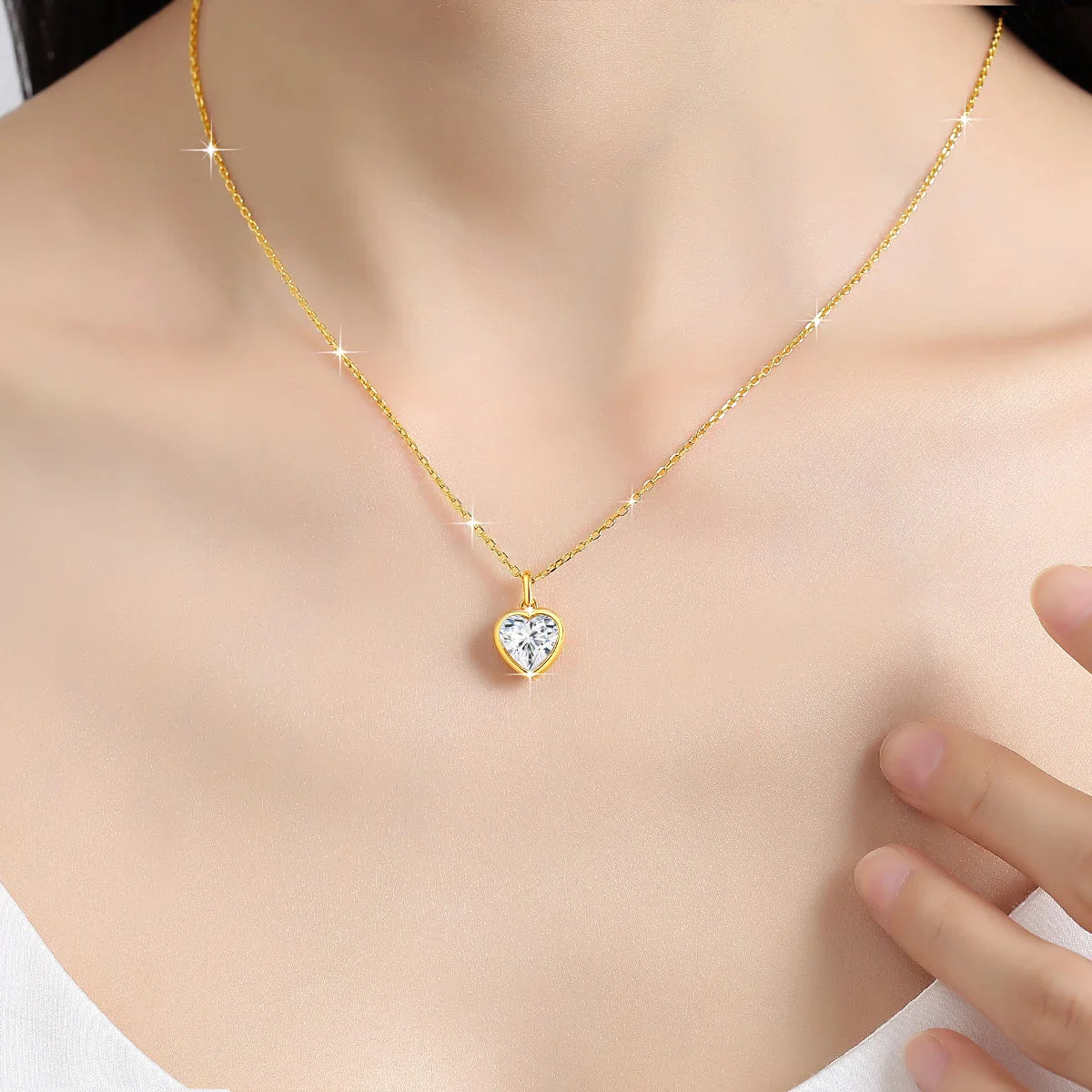 Simple Heart Cut Moissanite Pendant Necklace 14K Gold Women Eternity Love Anniversary Jewelry Wedding Gift 1/2 Carat